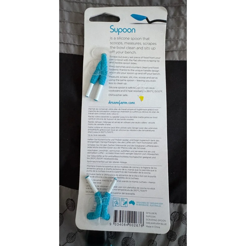 DREAMFARM Supoon SitUp Scraping Spoon Blue Silicone Measuring KitchenUtensil NEW